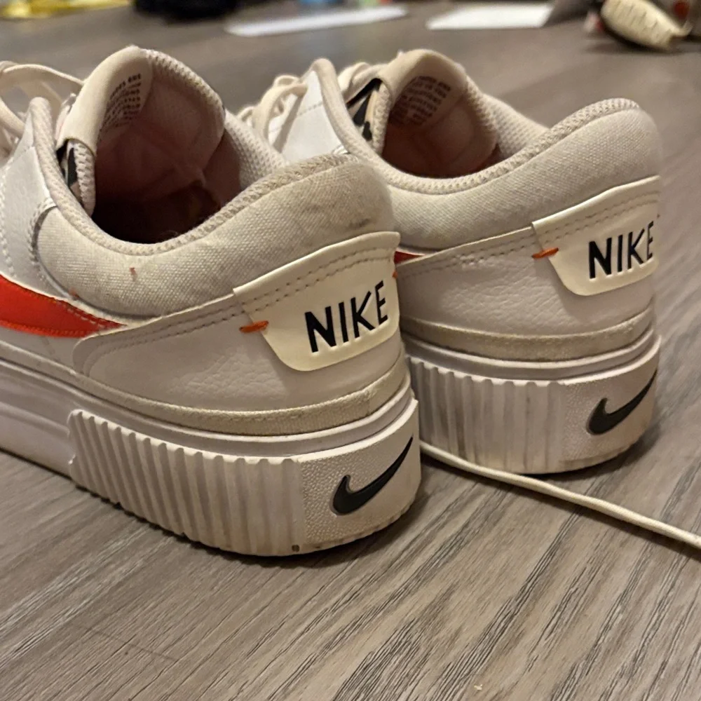 Nike White Platform Sneakers with Orange Swoosh leopard print tongue - Picture 3 of 5